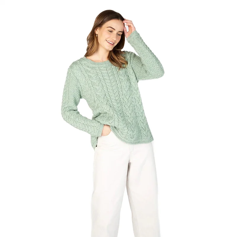 Ladies Primrose Cable Round Neck Sweater Sage Marl Seamless Knitted Crochet
