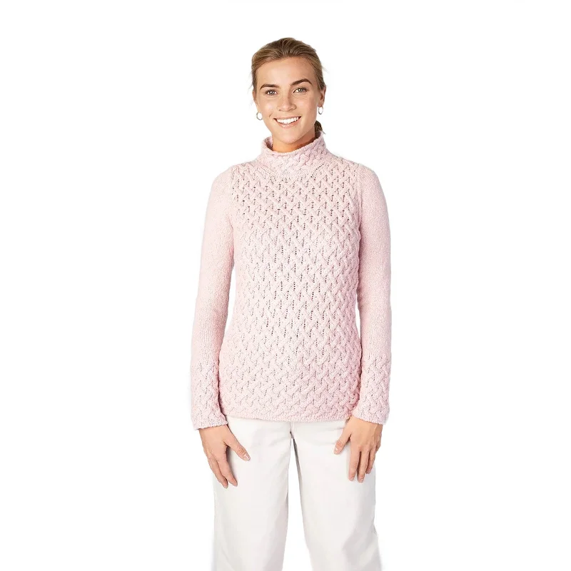 Ladies Trellis Sweater Pink Mist Hooded Sweater Collared Sweater Shawl Collar