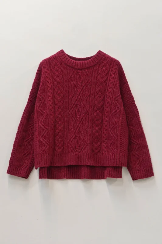 Limited Edition Freyja Cashmere Cable Sweater in Rich Red Notch Collar Peter Pan Collar Cowl Neck Limited Edition Freyja Cashmere Cable Sweater in Rich Red Notch Collar Peter Pan Collar Cowl Neck