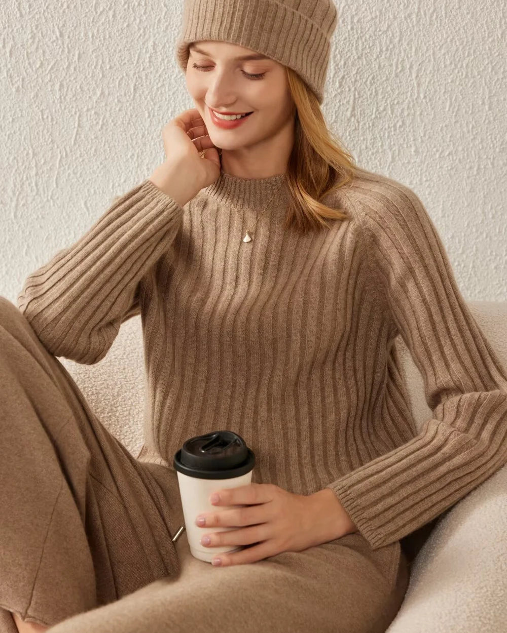 Long Sleeve Ribbed Cashmere Sweater