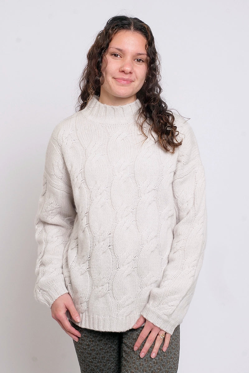 Marco Polo Chunky Cable Knit Sweater in Heather Grey Spandex Rayon Corduroy