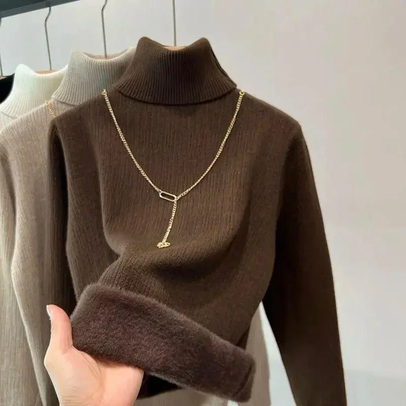 Milano Fleece Lined Turtleneck Sweater Velvet Chenille Corduroy
