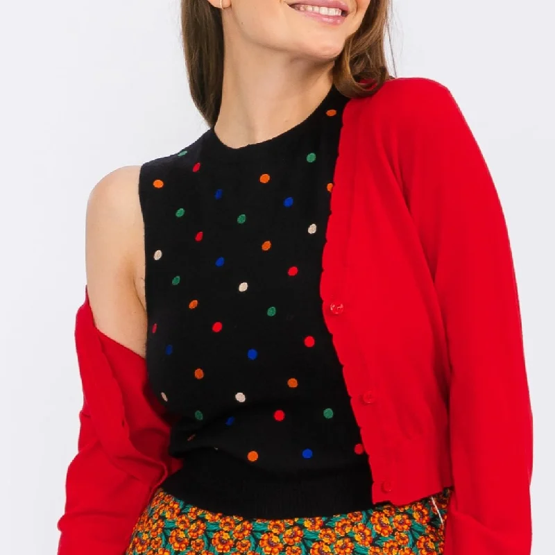 Multicolor Polka Dot Sleeveless Sweater Glossy Satin Silk