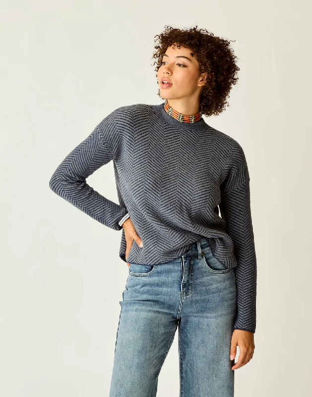 Olivia Plush Sweater: Navy Herringbone Mesh Fabric Canvas Fabric Denim Fabric