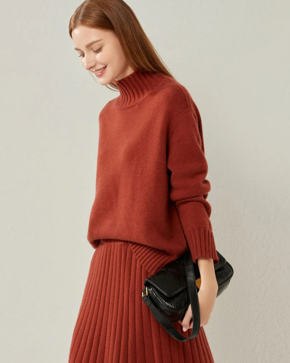 Oversized Mock-Neck Cashmere Sweater Zippered Buttoned Snapped