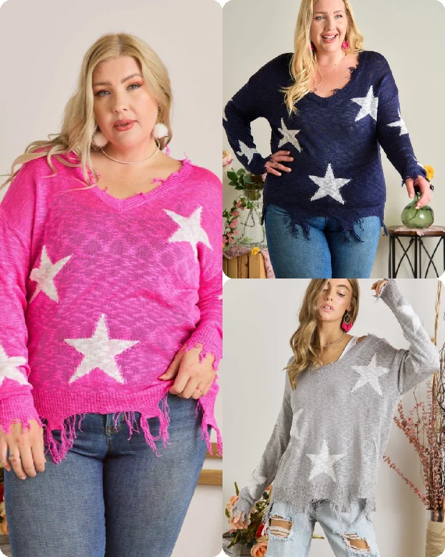 PLUS SIZE STAR KNIT SWEATER - ASSORTED COLORS Lightweight Heavyweight Midweight