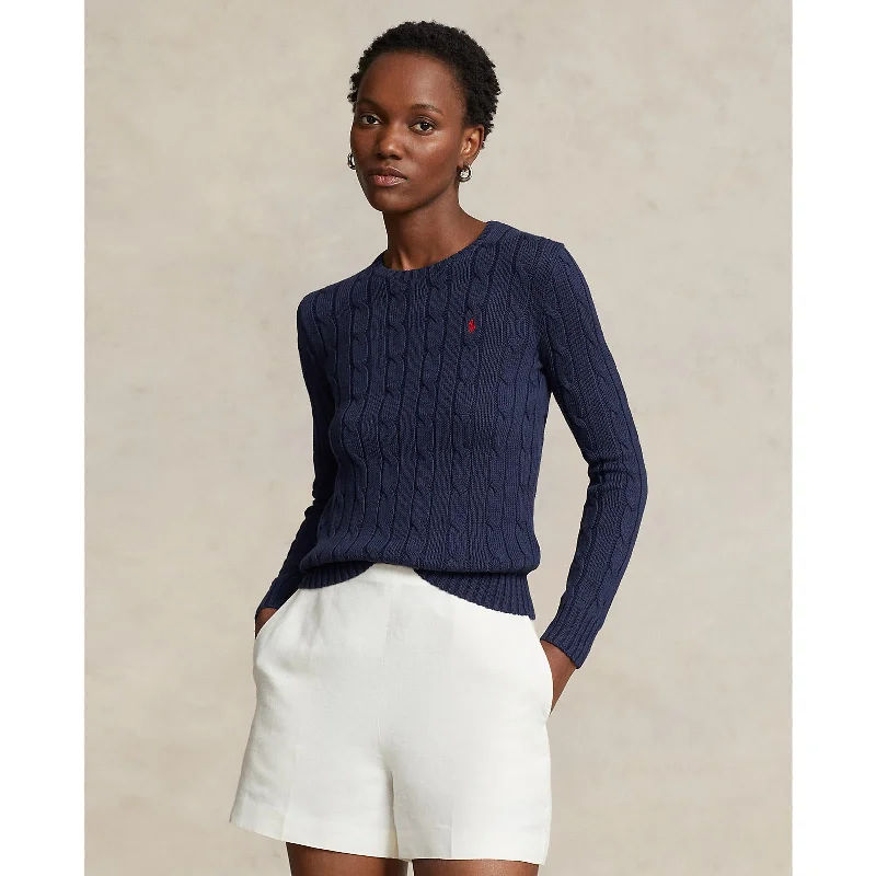 Polo Ralph Lauren - Cable-Knit Cotton Crewneck Sweater - Hunter Navy Solid Print Embellished