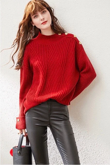 Red Wool Sweater W/ Gold Buttons Wool Fabric Cashmere Fabric Tweed Fabric