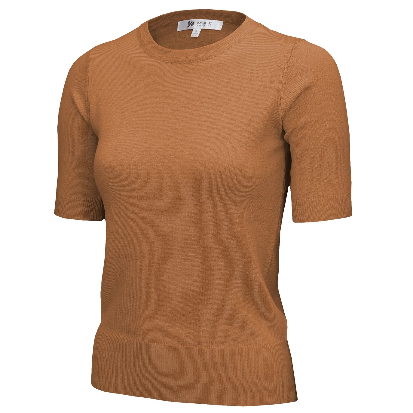 Retro Crew Neck Short Sleeve Sweater - Camel Hooded Caped Shawl Collar