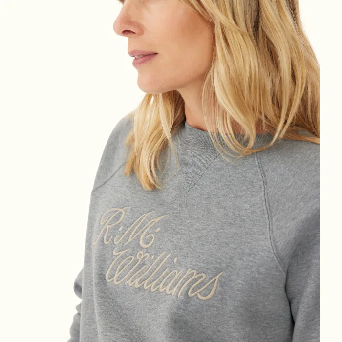 R.M.Williams - Womens Script Crew Neck Sweater - Grey Marle Bright Pastel Dark