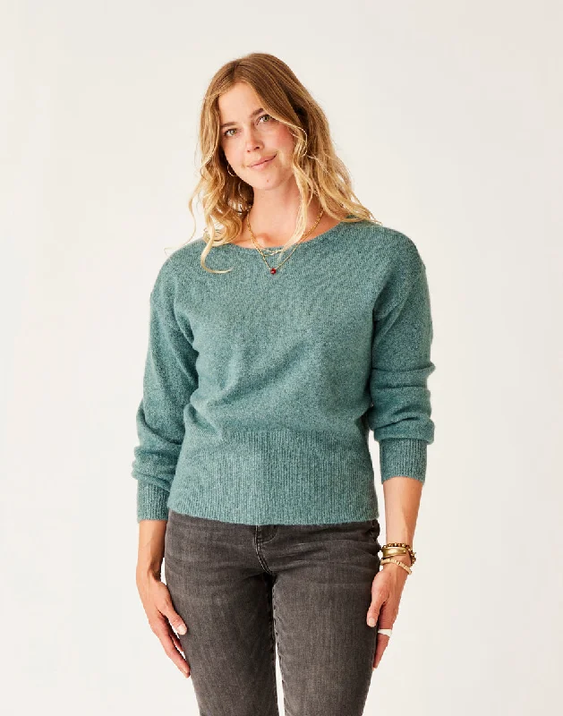 Ruth Reversible Fuzzy Sweater: Forest Heather Real Fur Shearling Chenille