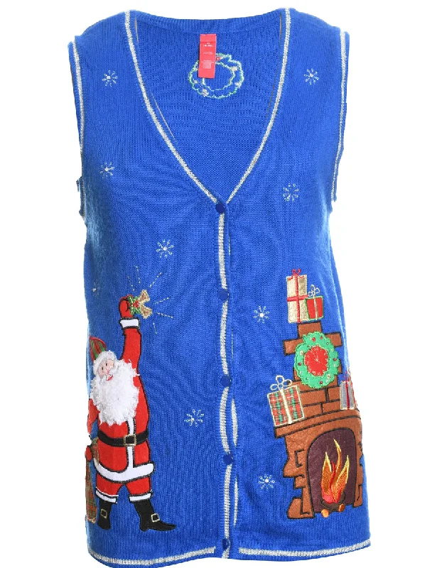 Santa Claus Christmas Sweater Vest - M Hooded Sweater Collared Sweater Shawl Collar