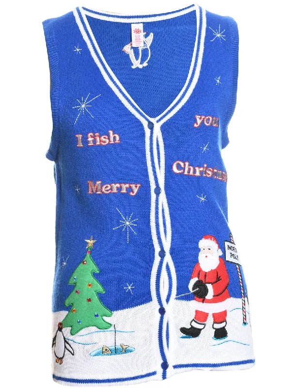Santa Claus Christmas Sweater Vest - S Boxy Sweater Fitted Sweater A-Line