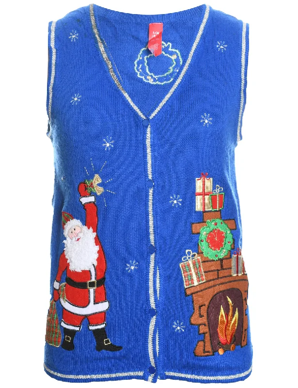 Santa Claus Christmas Sweater Vest - S Chenille Fabric Brocade Fabric Lace Fabric