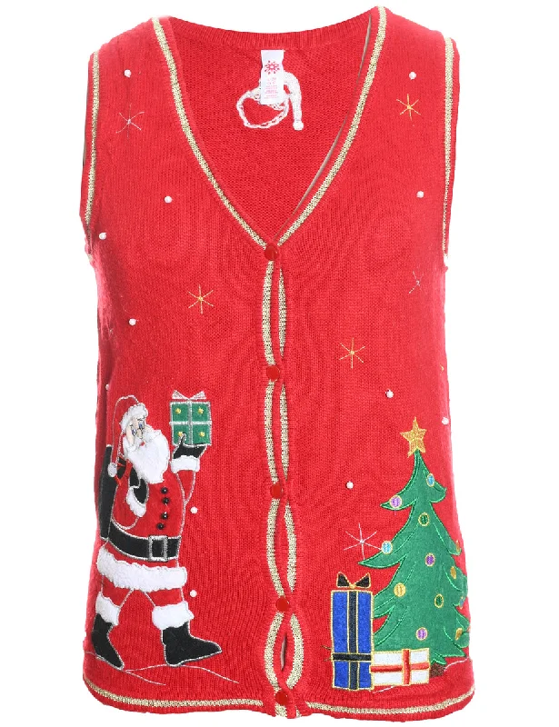 Santa Claus Christmas Sweater Vest - S Turtle Neck Boat Neck Asymmetrical Neck
