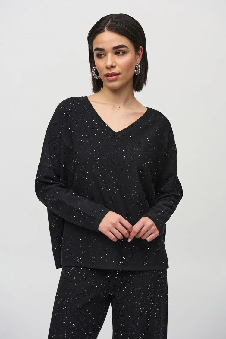 Sequined Sweater - Black Spandex Blend Rayon Blend Denim Blend