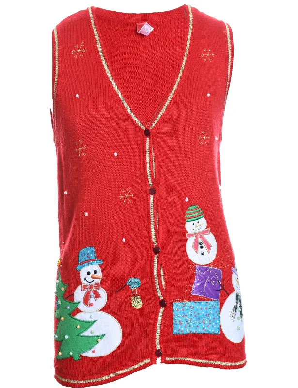 Snowman Christmas Sweater Vest - L Solid Color Striped Floral Print