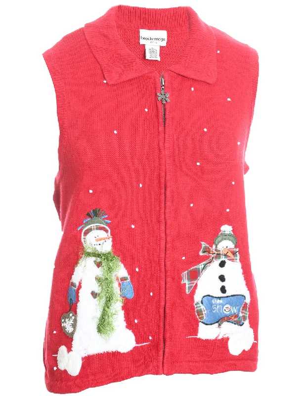 Snowman Christmas Sweater Vest - L Jersey Fabric Tulle Fabric Batik Fabric