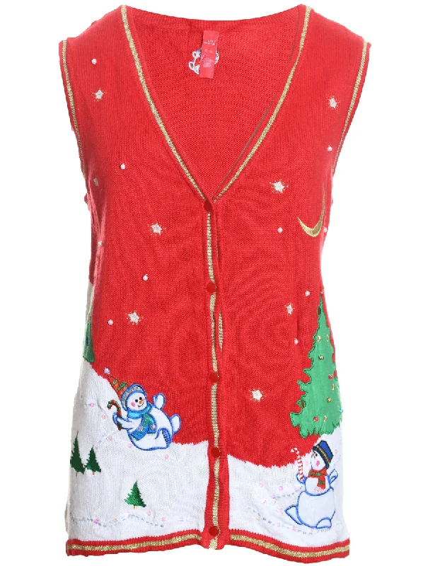 Snowman Christmas Sweater Vest - L Nylon Fabric Polyester Fabric Spandex Fabric