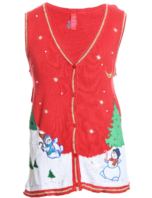 Snowman Christmas Sweater Vest - L Seamless Knitted Crochet