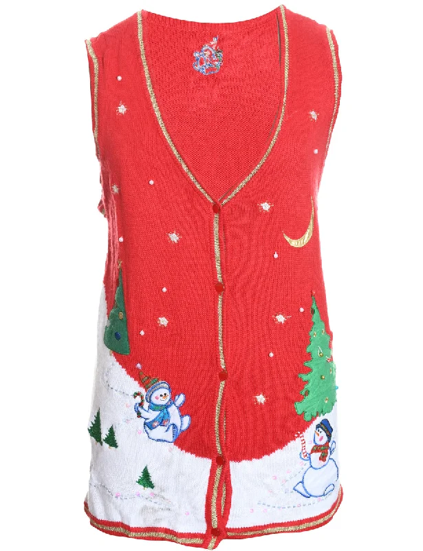 Snowman Christmas Sweater Vest - L Rayon Fabric Velvet Fabric Corduroy Fabric