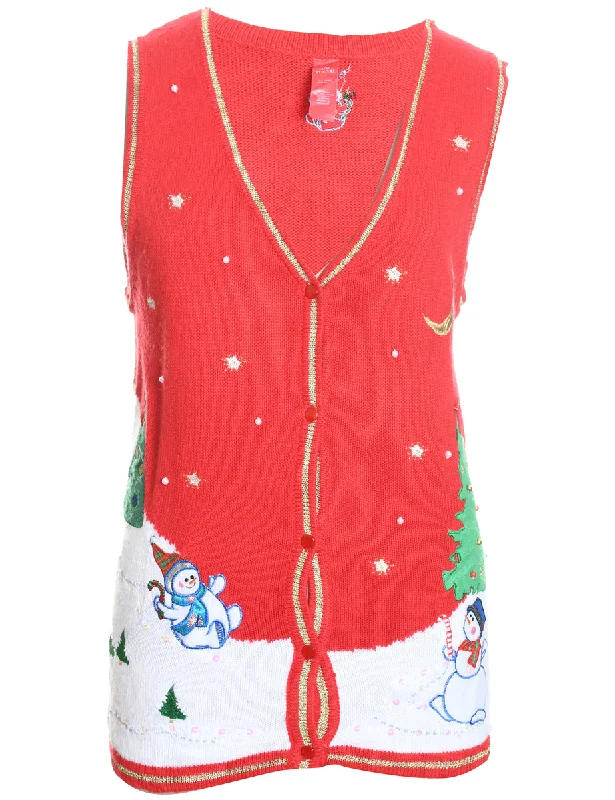Snowman Christmas Sweater Vest - L Elasticated Padded Insulated