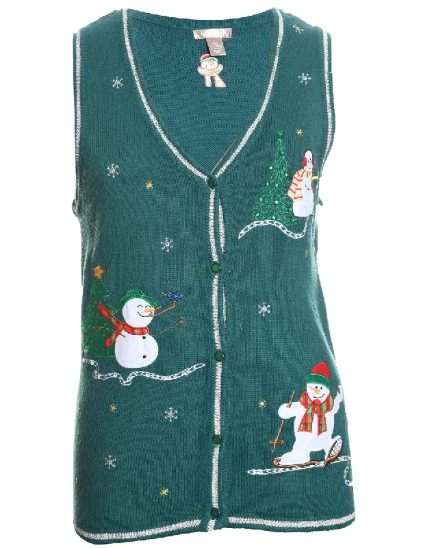 Snowman Christmas Sweater Vest - M Plaid Sweater Polka Dot Checkered