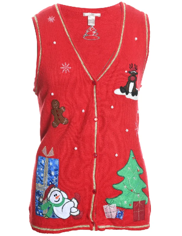 Snowman Christmas Sweater Vest - M Cotton Fabric Linen Fabric Terry Fabric