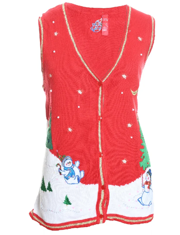 Snowman Christmas Sweater Vest - XL Slim Fit Regular Fit Oversized