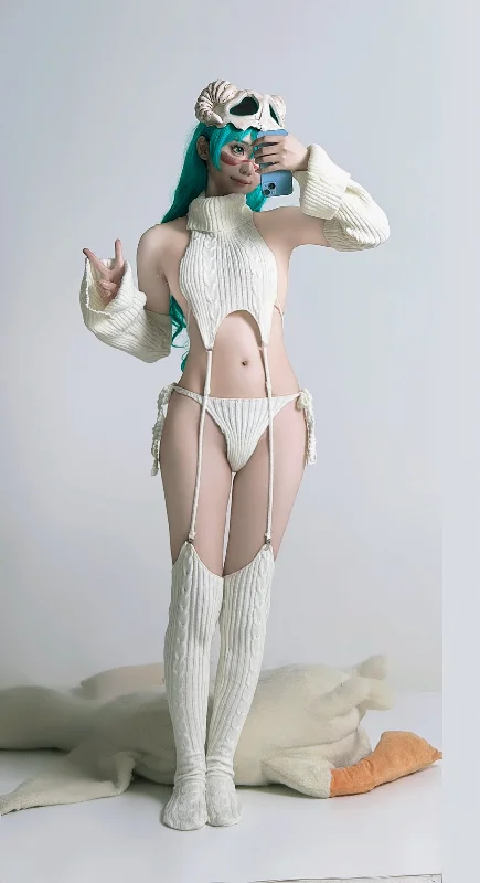 Soul Snatch | "White Christmas" Virgin Destroyer Sweater Lingerie Set Silk Blend Satin Velvet