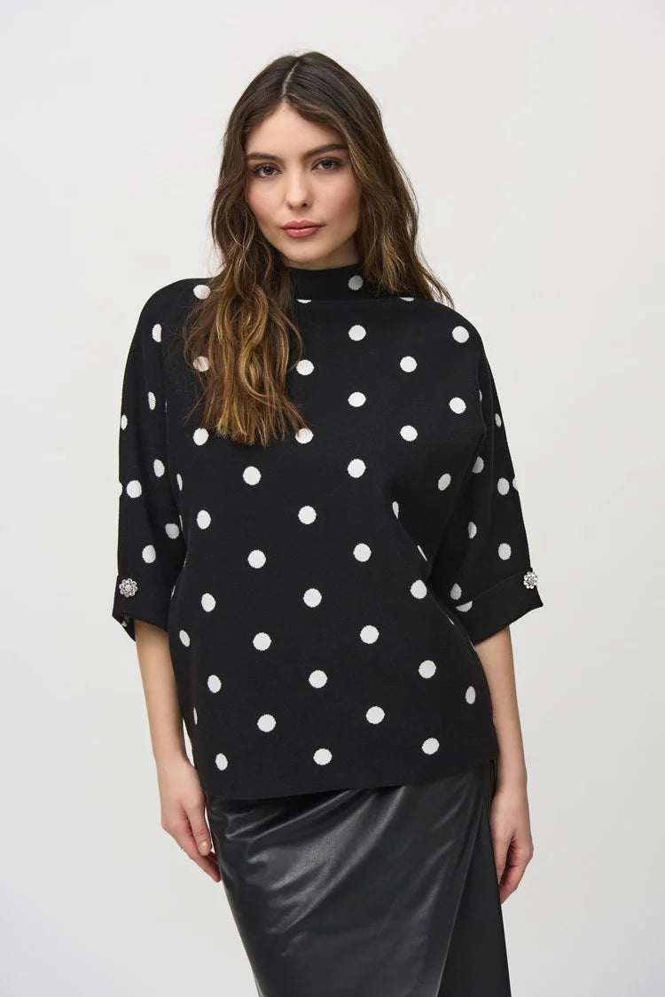 Spot Print Sweater - Black and Vanilla Ribbed Striped Patterned