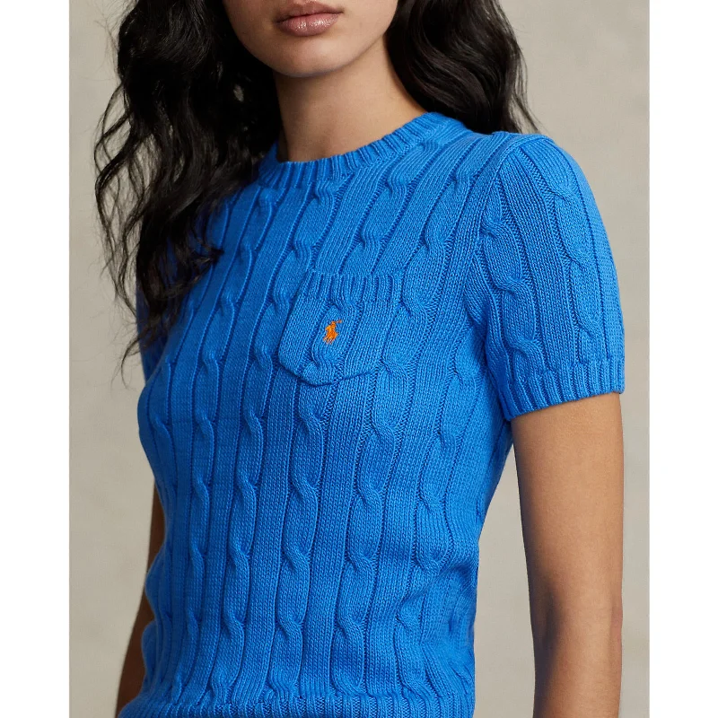 Polo Ralph Lauren - Cable-Knit Cotton Short-Sleeve Sweater - Colby Blue Handmade Hand-knitted Hand-woven