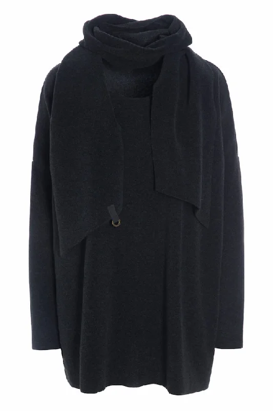 SWEATER WITH SCARF - 1338 - SOFT BLACK Anti-Pilling Anti-Shrink Durable