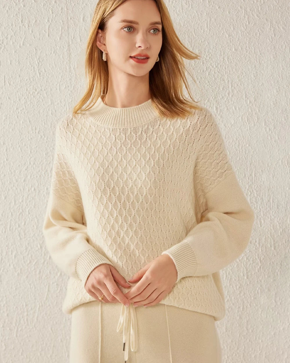 Textured Knit Pattern Cashmere Sweater Solid Color Striped Floral Print