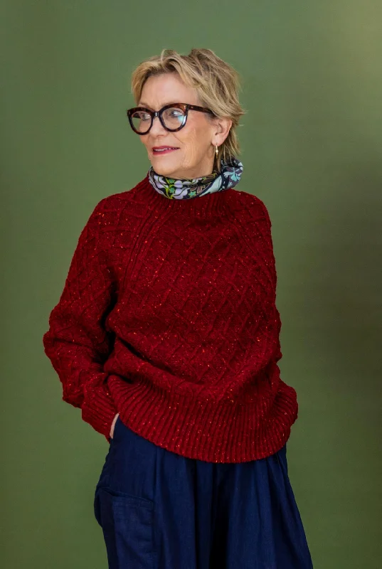 The Blisco Donegal Aran Sweater in Brick Red Sweater Knitwear Pullover