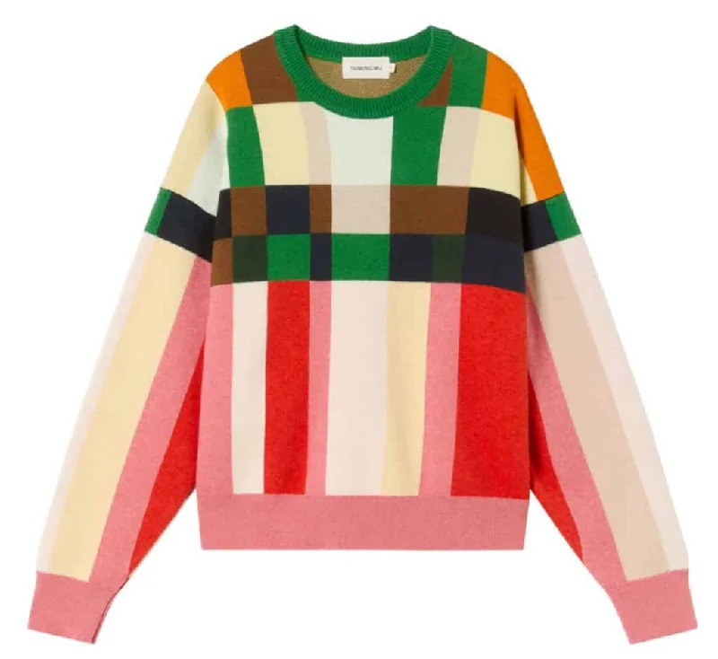 THINKING MU Grid Philis knitted sweater women Neon Metallic Matte