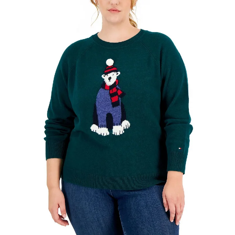 Tommy Hilfiger Womens Plus Wool Blend Ribbed Trim Christmas Sweater Notch Collar Peter Pan Collar Cowl Neck Tommy Hilfiger Womens Plus Wool Blend Ribbed Trim Christmas Sweater Notch Collar Peter Pan Collar Cowl Neck