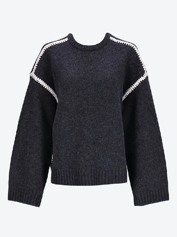 Embroidered wool cashmere sweater High Neck Crew Neck V-Neck