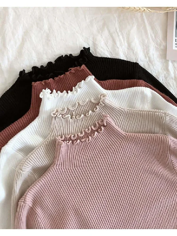 Turtleneck Women's Knitted Sweater Elasticated Padded Insulated