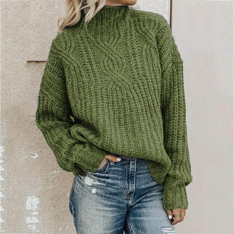 Twist Turtleneck Women Sweaters Print Jacquard Patchwork