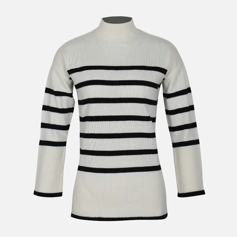 WOMEN STRIPED LONG SWEATER Modern Contemporary Chic