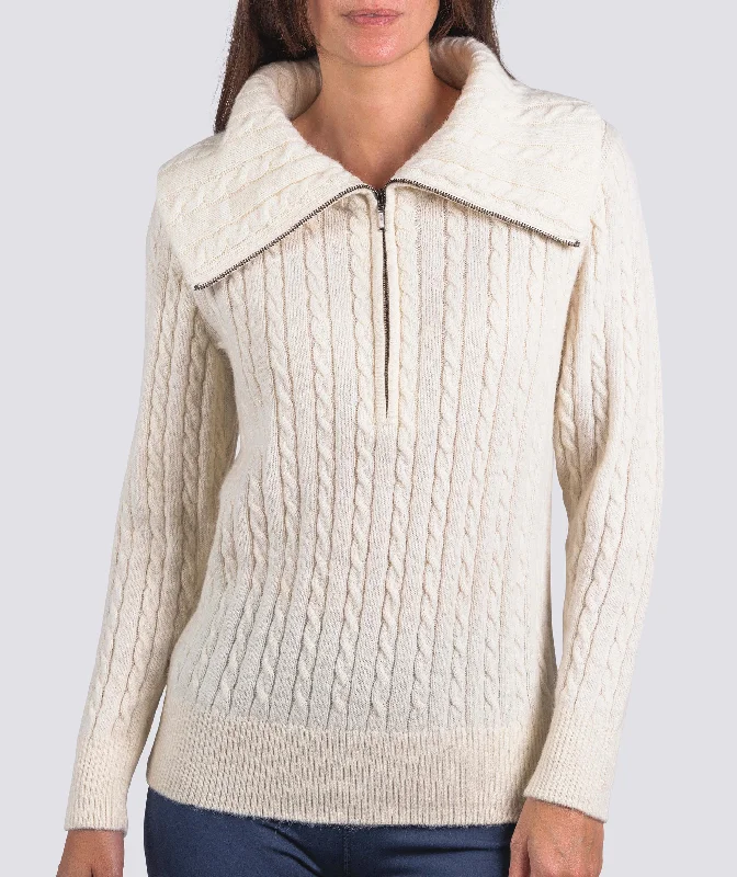Women's Aurora Half-Zip Cable Knit Sweater Open Front Closed Front Wrap Front