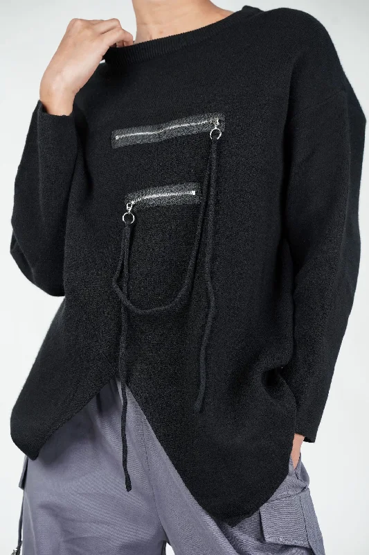 Black Zipline Geometrical Sweater