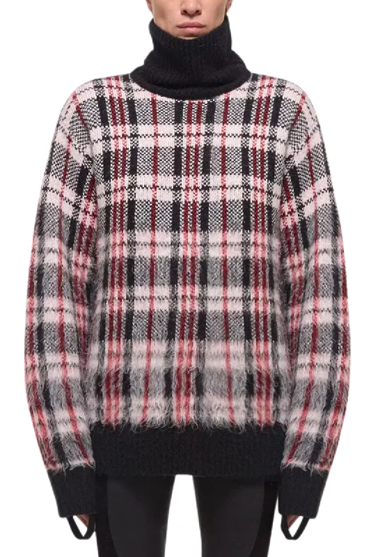 Brushed Plaid Turtleneck Sweater