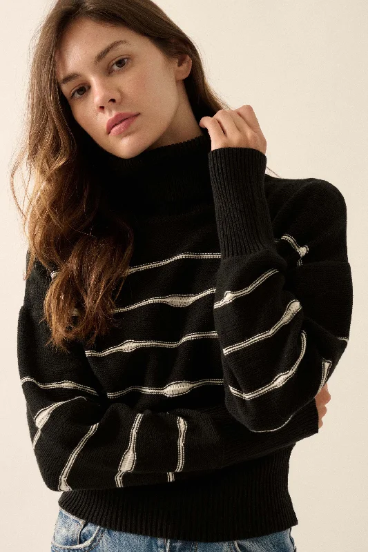 Draw the Line Striped Banded Turtleneck Sweater