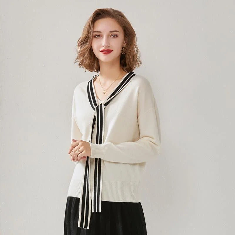 Elegant Ribbon Cashmere Sweater