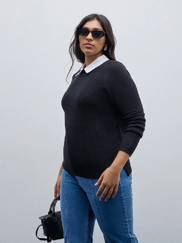 Gia Black Knitted Collared Sweater