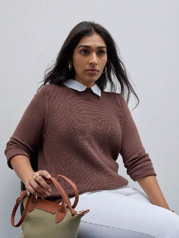 Gia Brown Knit-Textured Sweater