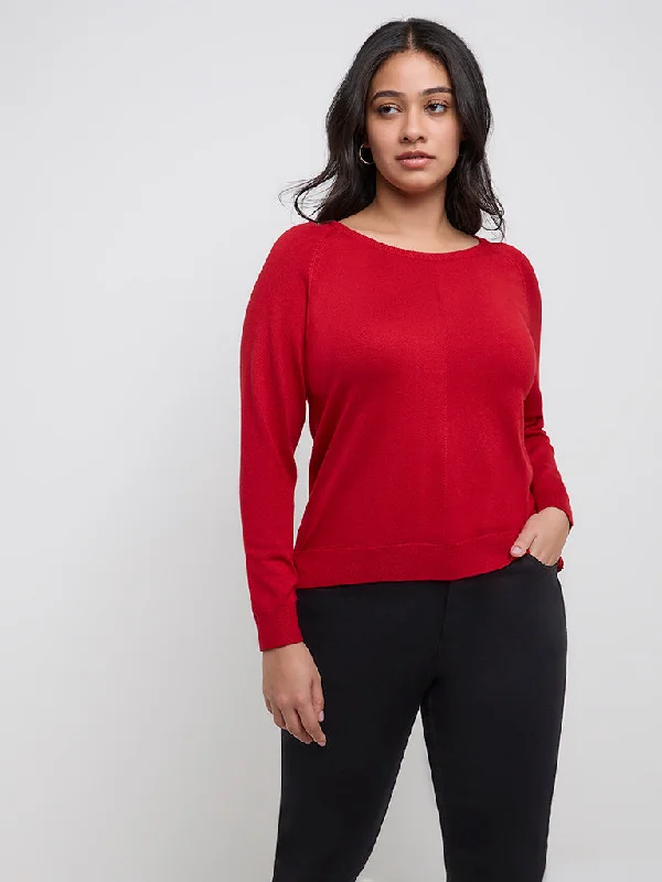 Gia Red Knit-Textured Sweater