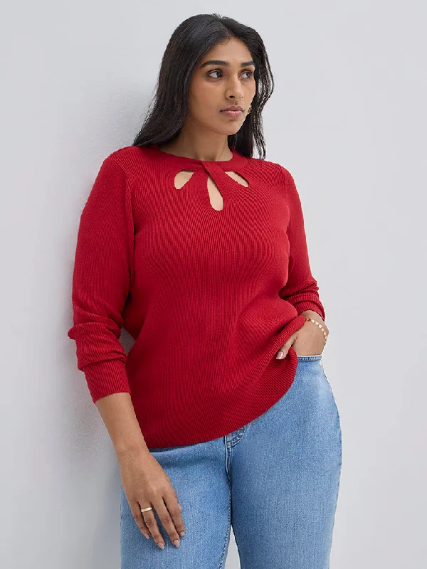 Gia Red Ribbed Sweater